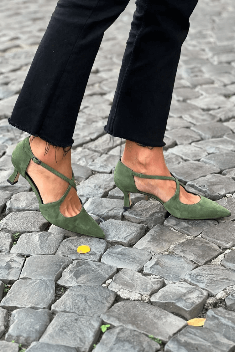 Émilie™ | Escarpins Suédés Vert Olive