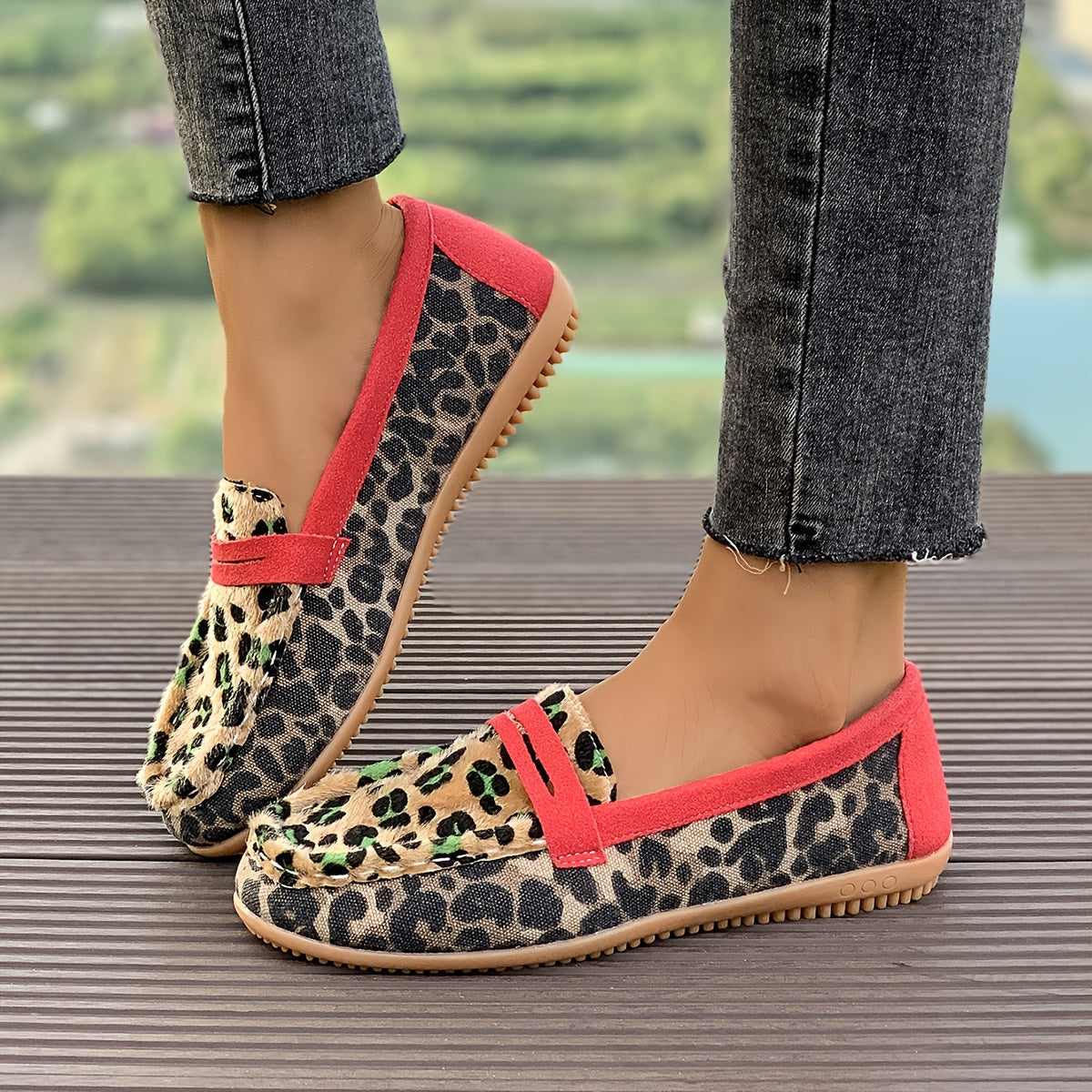 Aimee™ | Mocassin Léopard Rouge