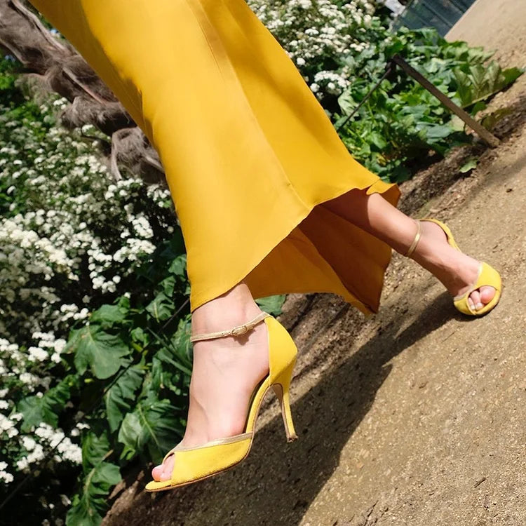 Color Contrast Edge T-Shaped Ankle Strap Peep Toe Stiletto Heels