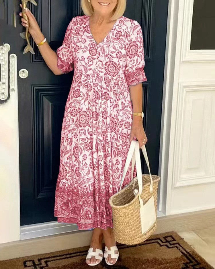 Keisha | Robe à fleurs avec encolure en V élégante