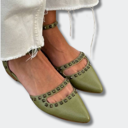 Maëlle™ | Ballerines Vertes Cloutées
