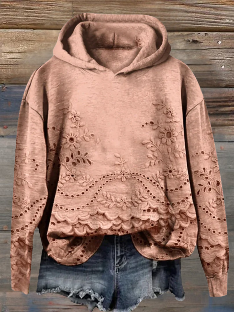 Camille™ | Sweat à Capuche Brodé Rose Saumon