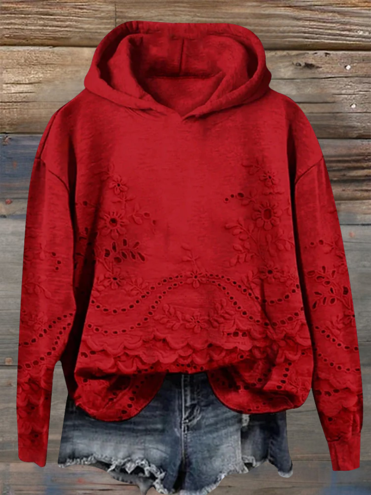Camille™ | Sweat à Capuche Brodé Rouge