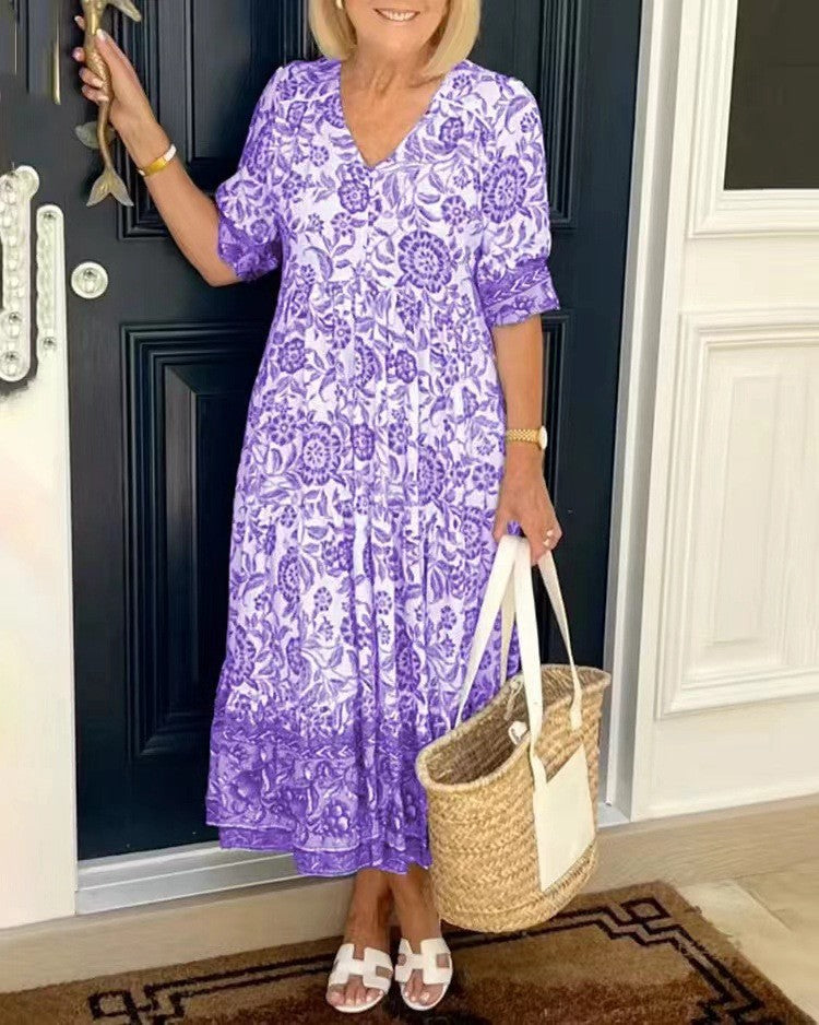 Keisha | Robe à fleurs avec encolure en V élégante