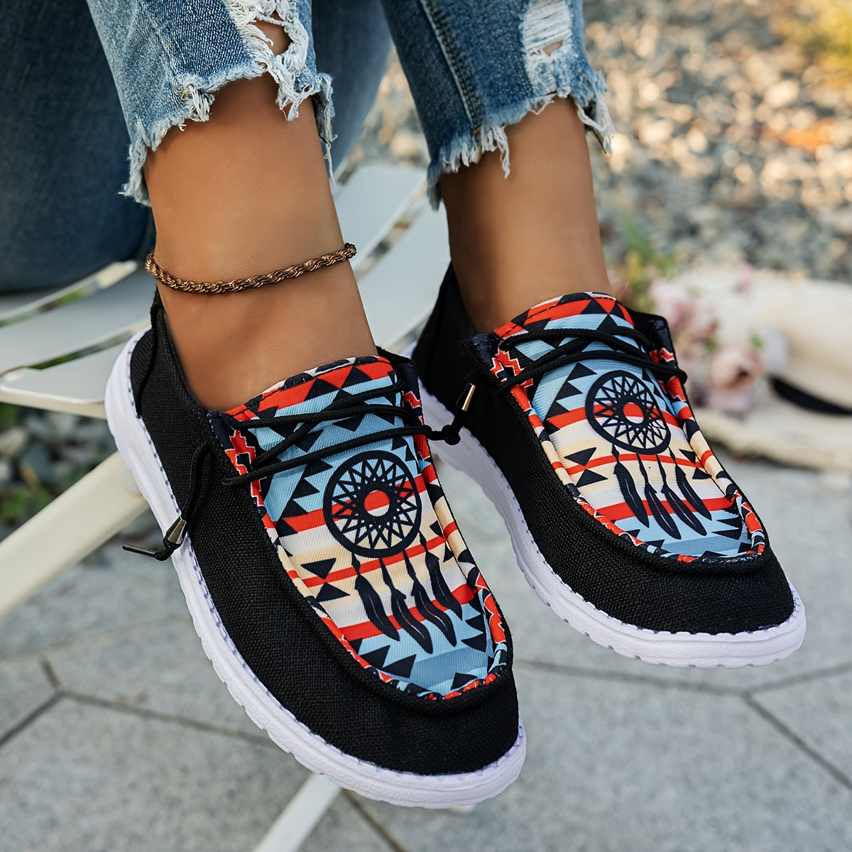 Ophélie™ | Mocassins à Imprimés Ethniques
